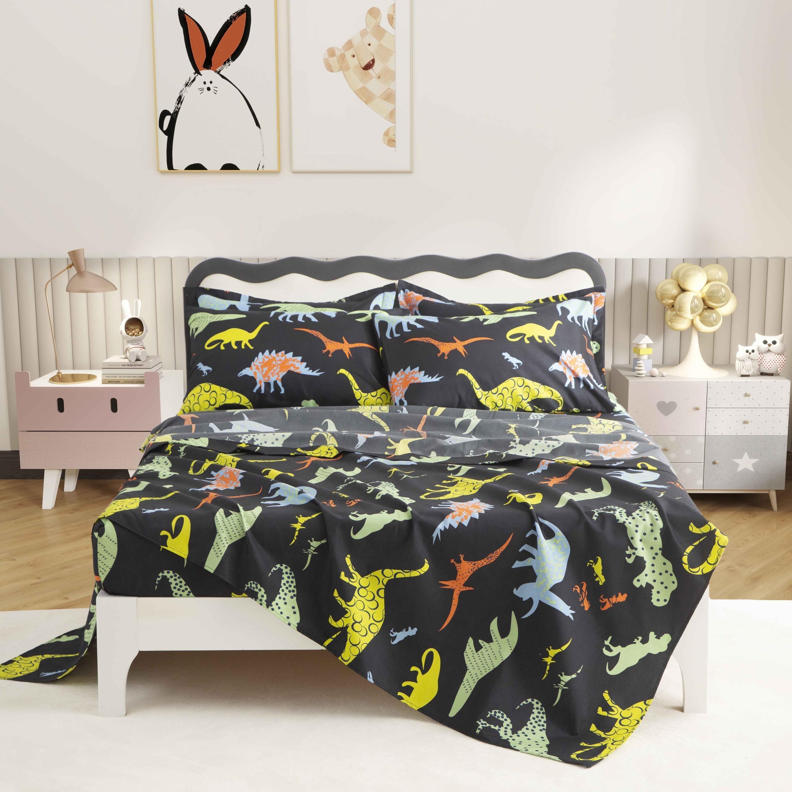 SDY 4PCS Dinosaur Sheets Queen Soft Dinosaur Microfiber Bed Sheets for Boys Girls Kids and Toddler Bed in