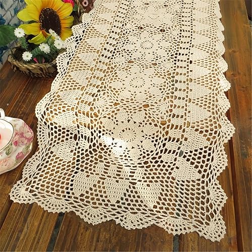 Hsvanyr Mantel rectangular de algodón de ganchillo beige para dormitorio, 15 x 55 pulgadas, estilo rústico de granja, decoración de comedor y