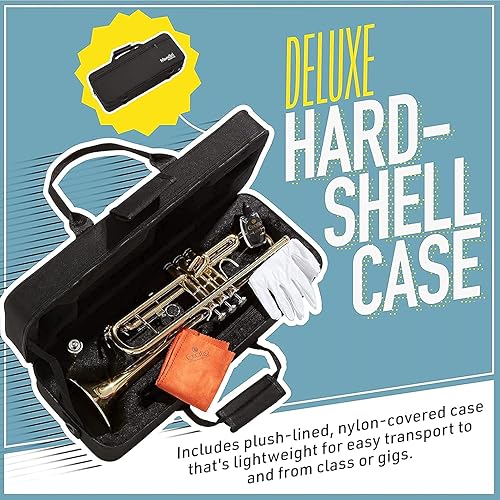 Miniatura 7 de Mendini de Cecilio Trompeta de latón Bb con estuche de lujo duradero y 1 año de garantía Dorado