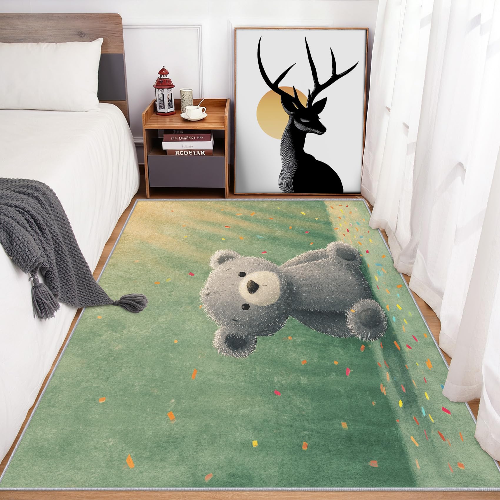 Generisch Teppich Wohnzimmer Teddybär, Teppich Süße Bär Mädchen für Schlafzimmer 100 x 150 cm, Weicher Waschbarer Antirutsch Kurzflor Dekoration Carpet P-&85