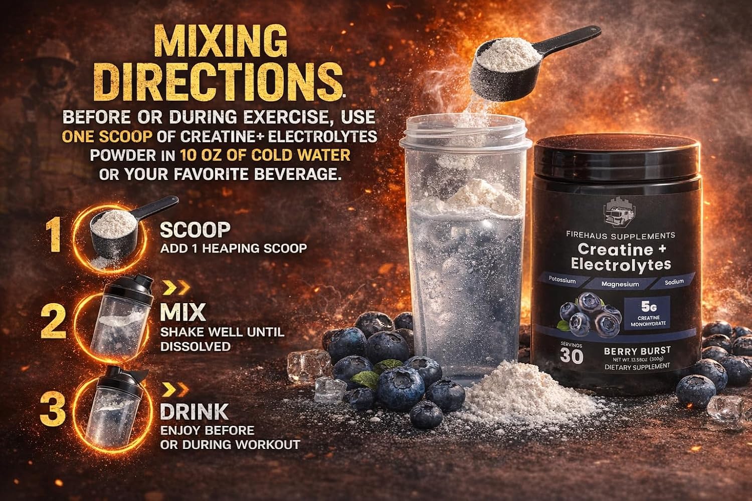 Creatine + Electrolytes, 5g Creatine Monohydrate with Potassium, Magnesium, and Sodium for Strength, Hydration, and Recovery Support, Berry Burst Flavor, 30 Servings