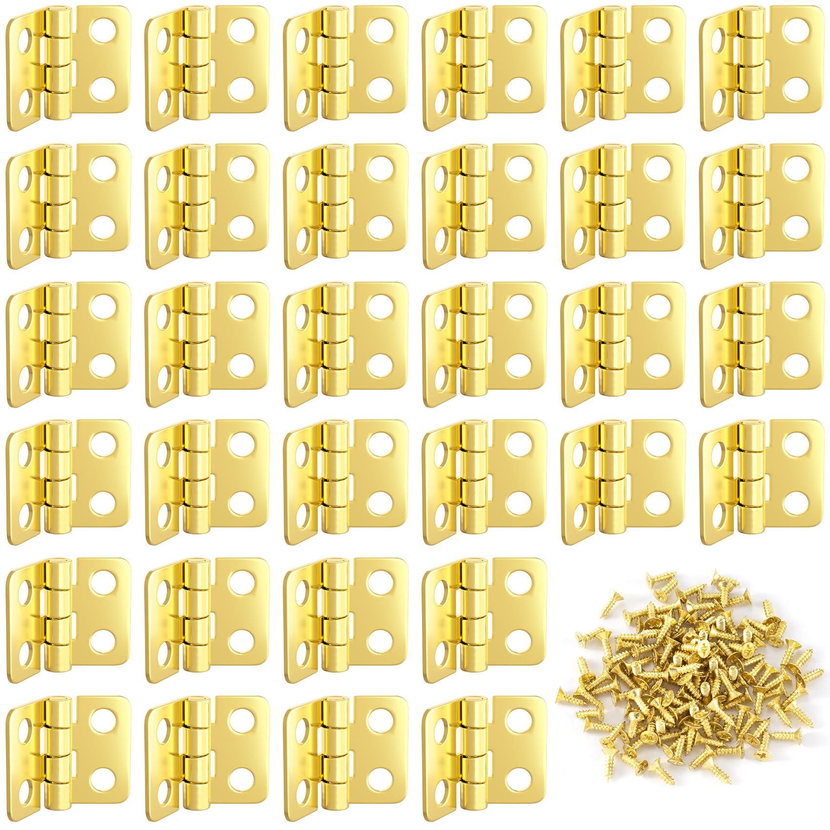 Isslly 30 PCS Small Hinges for Crafts+120 PCS Screws Nails, 13 x 12 mm Retro Brass Mini Hinges Hardware with Screws for Jewelry Wooden Box Chest