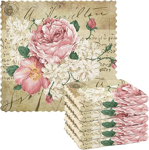 Miniatura 1 de Shabby Chic - Juego de 6 paños de cocina con rosa rosa, toallas de secado rápido, toallas de limpieza absorbentes para cocina y baño