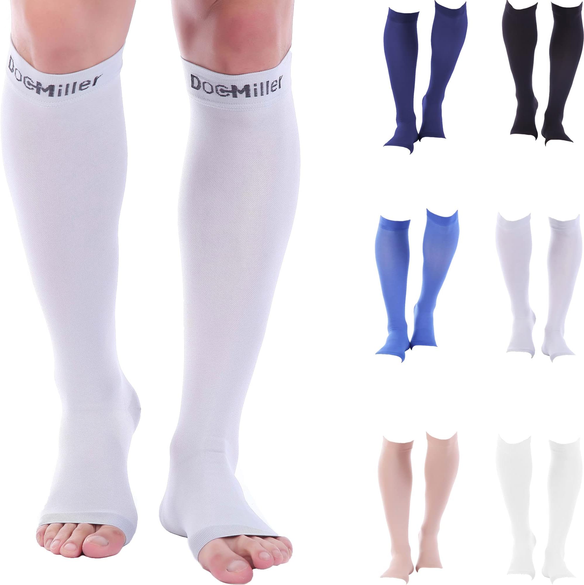 Doc Miller Open Toe Compression Socks for Men & Women, 30-40 mmHg Knee High Support, Toeless Design for Daily Leg Comfort, Breathable Nylon Spandex, 1 Pair