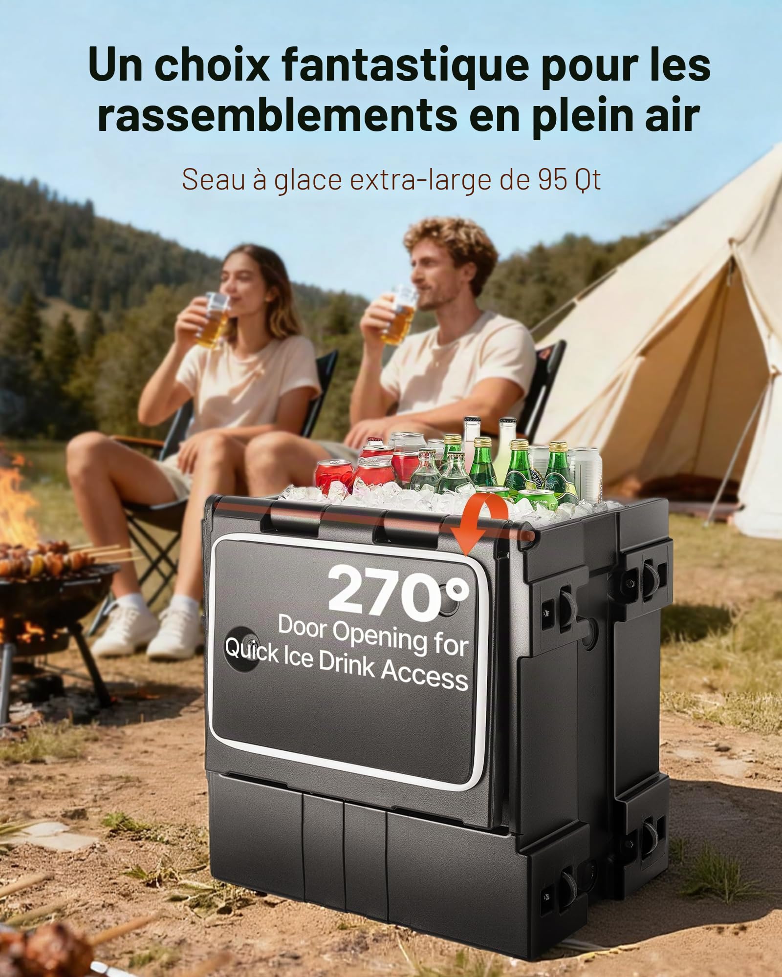 VEVOR Conteneur Isotherme 90 L, Boîte de Transport en LLDPE à Chargement Frontal, avec Poignées et Double Boucles, pour Garder au Chaud ou Froid Traiteur Restauration Restaurant Cantine 445x645x610 mm