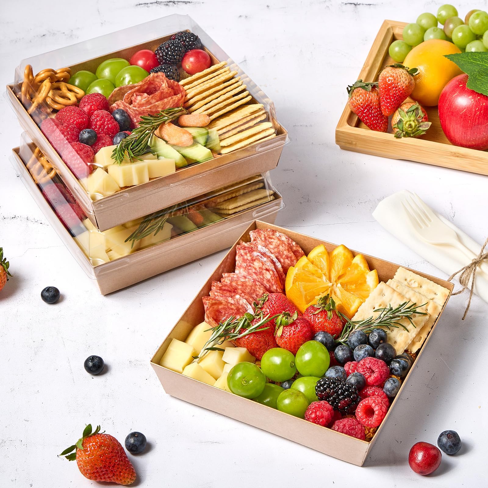 ZORRITA Scatole grandi per salumi con coperchio trasparente, 17,8 x 17,8 cm, confezione da 40 scatole quadrate usa e getta in carta kraft, contenitori per alimenti per salumi, fette di torte, dessert,