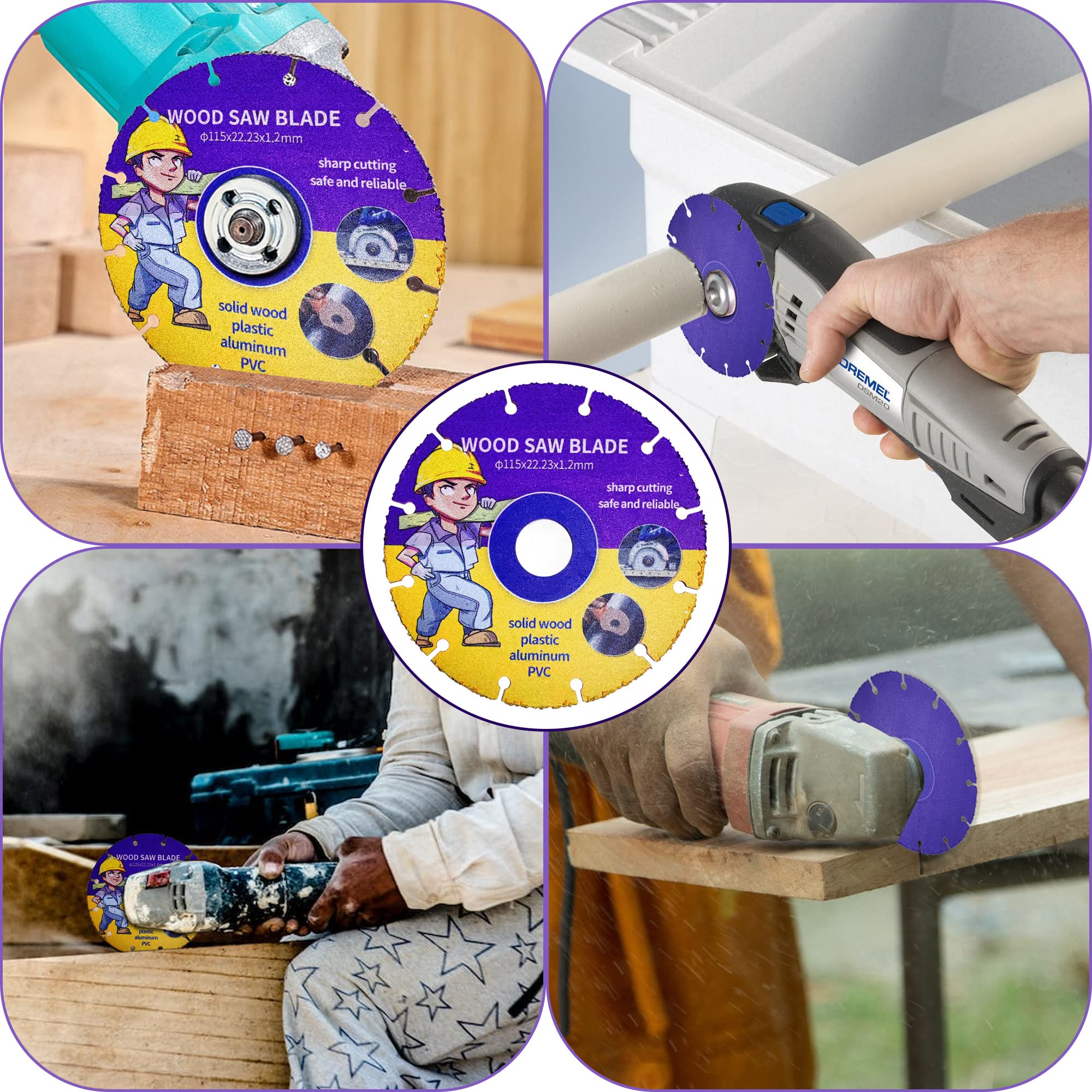 Disco da Taglio per Legno,115 mm Disco da Taglio Multiruota in Carburo,Lame da Taglio per Legno per Smerigliatrice Angolare Per Tavole,Compensato,Gomma,Chiodi in Acciaio