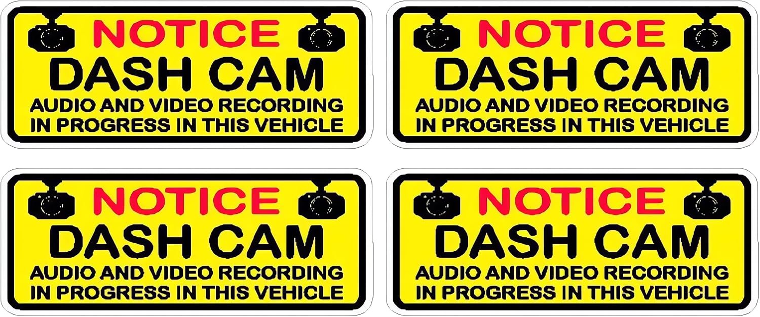 4Pack Notice Dash Cam Audio Video Recording Decal Self Adhesive Warning Sticker for ‌Car Truck Window Bumper