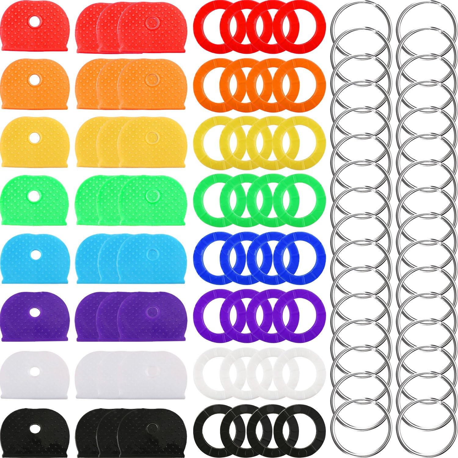 64 Pieces Key Covers Kit, Plastic Key Rings 8 Colors with 32 Pieces Steel Key Rings for Keys Organization