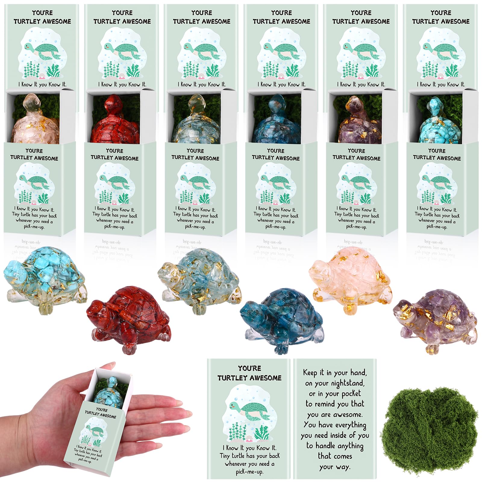 SevenMye 6 Sets Employee Appreciation Gifts You're Turtley Awesome Crystal Turtles Emotional Turtle Boxs Thank You Gifts for Coworker Staff Volunteer Teacher Volunteer Pocket Favor Gift