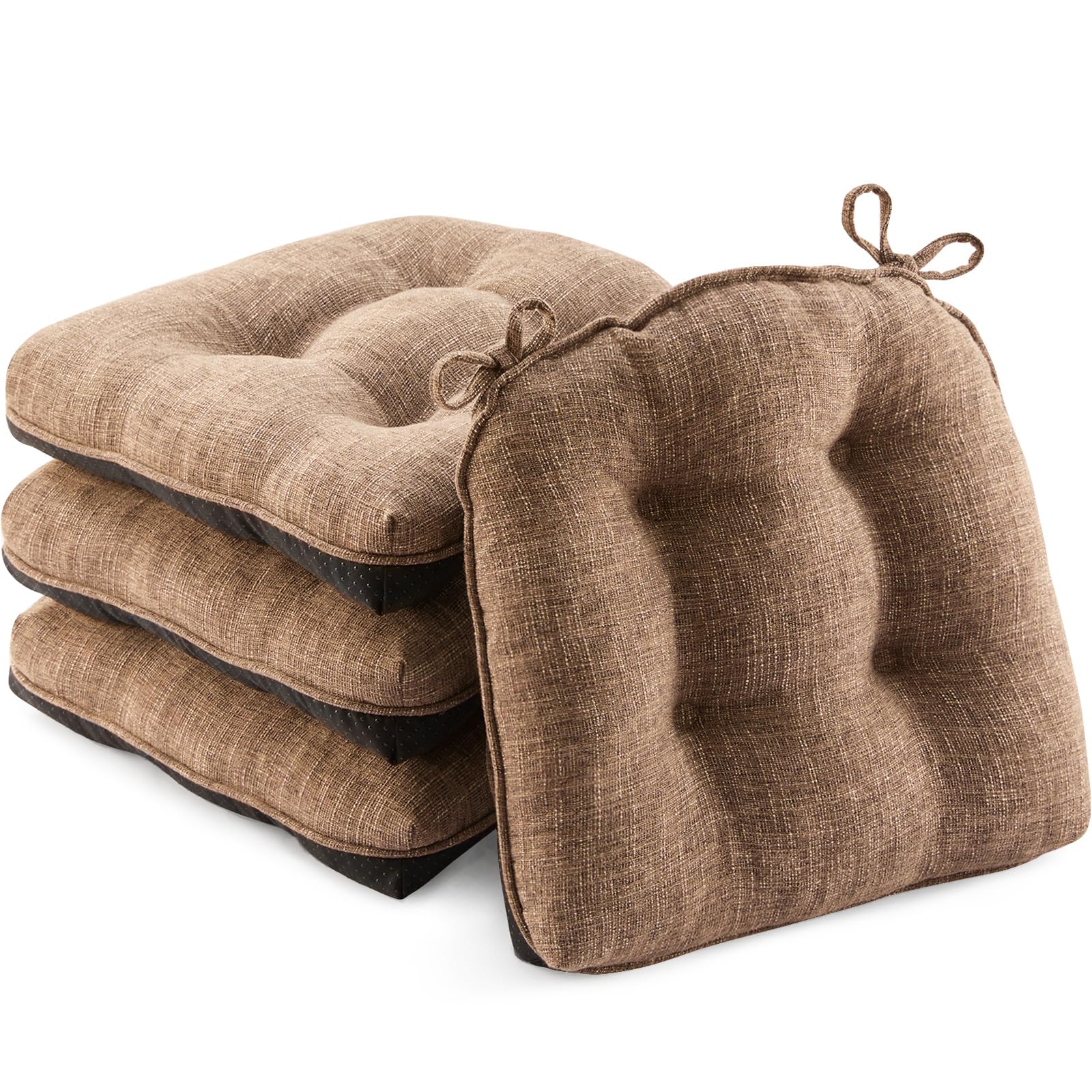 (Incomplete 2 pcs)Quilmfoam Chair Cushions for Dining Chairs Set of 4, Non-Slip Backing Memory Foam Seat Cushions for Kitchen Chairs with Ties, Indoor Chair Pads,15.5\\\" x 15.5\\\" x 4\\\", Brown