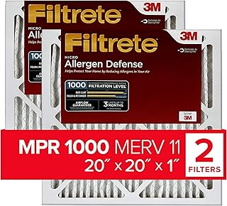 Filtrete 20x20x1 Air Filter, MPR 1000, MERV 11, Micro Allergen Defense 3-Month Pleated 1-Inch Air Filters, 2 Filters