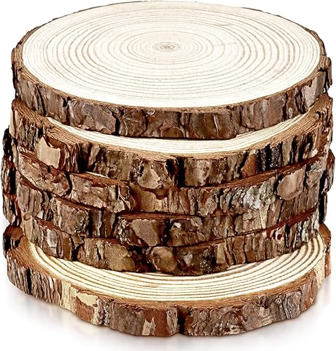 FSWCCK Paquete de 6 rebanadas de madera natural sin acabar, círculo redondo de madera de 7 a 8 pulgadas con corteza de árbol, grandes losas de