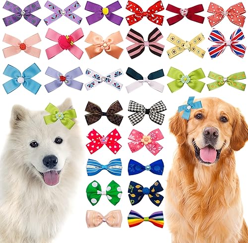 50 unidades25 pares de lazos para el pelo de perros grandes de 3 y 4 pulgadas con banda de goma elástica para perros medianos y grandes, con