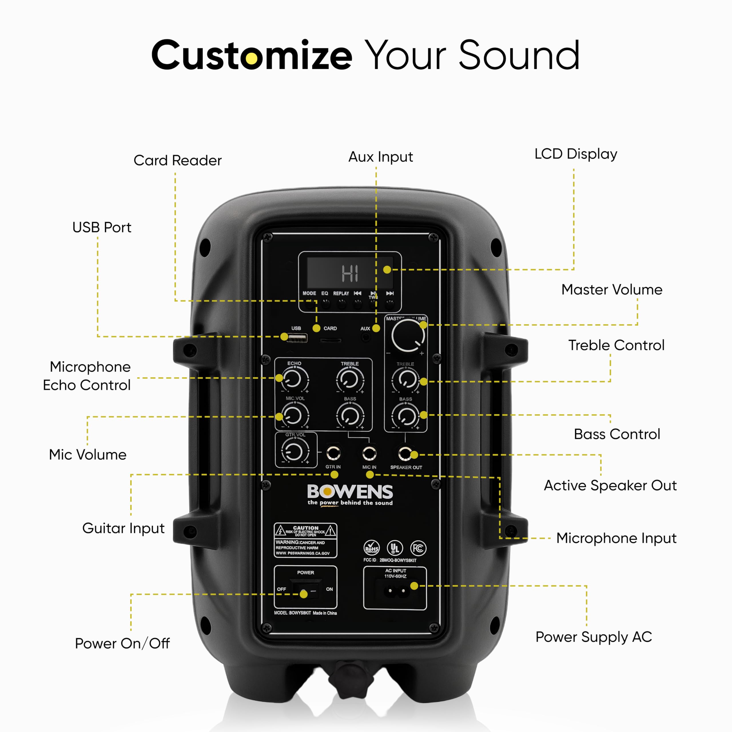 Bowens 8-Inch Bluetooth PA Speaker Set – Portable Speakers Bluetooth Wireless Microphone with Stands and Cable – Party Speaker & DJ Speakers Outdoor Sound System, PA System Set for Events, Karaoke