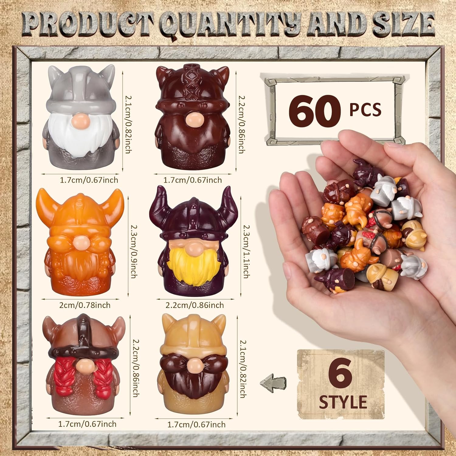 Geelin 60 Pcs Mini Viking Warrior Gnomes Figurines Bulk Resin Nordic Gnome Statues Tiny Warrior Dwarf Figures for Fairy Garden Desk Decor Medieval Party Indoor Outdoor Miniature Decor