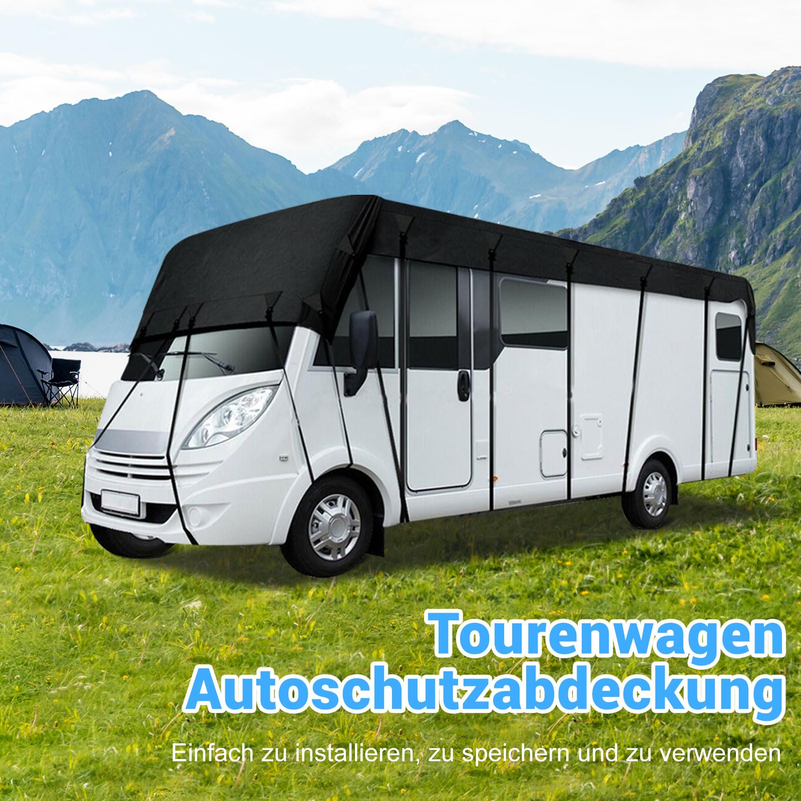 Wohnwagen Abdeckung Wohnwagen Schutzhülle Wohnwagen Wohnmobil Schutzdach Dachschutzplane Abdeckung Schutzhülle 210D (7.5 x 3 m)