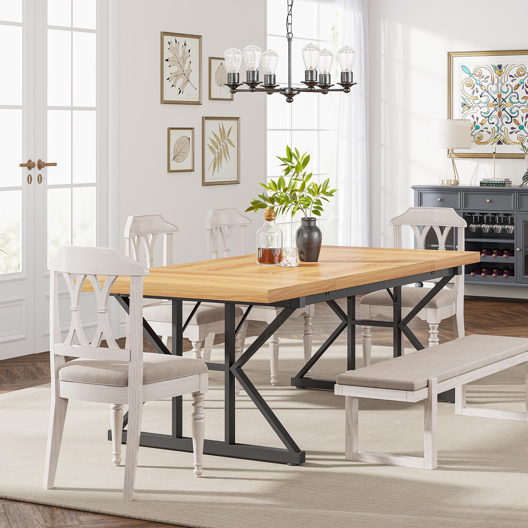 Tribesigns Farmhouse Dining Table for 6 People, 70.8-Inch Rectangular ...