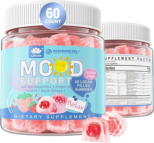 Miniatura 4 de Gomitas de luteína sin azúcar de 20 mg de zeaxantina rellenas + gomitas naturales llenas de calma para adultos con Ashwagandha y Omega 3 vegano