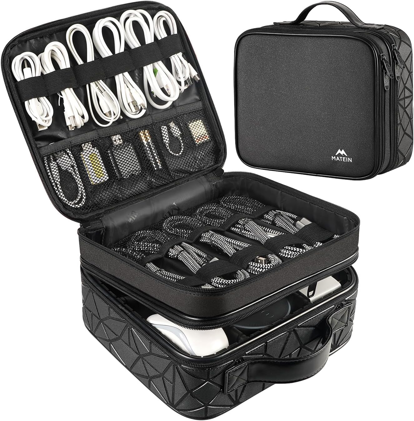 MATEIN Cable Organiser Bag, Adjustable Electronics Travel Organizer and Waterproof Tech Pouch, Portable Cable Travel Organiser for Charger SD Card and Cords, Practical Choice for Commuters, Black
