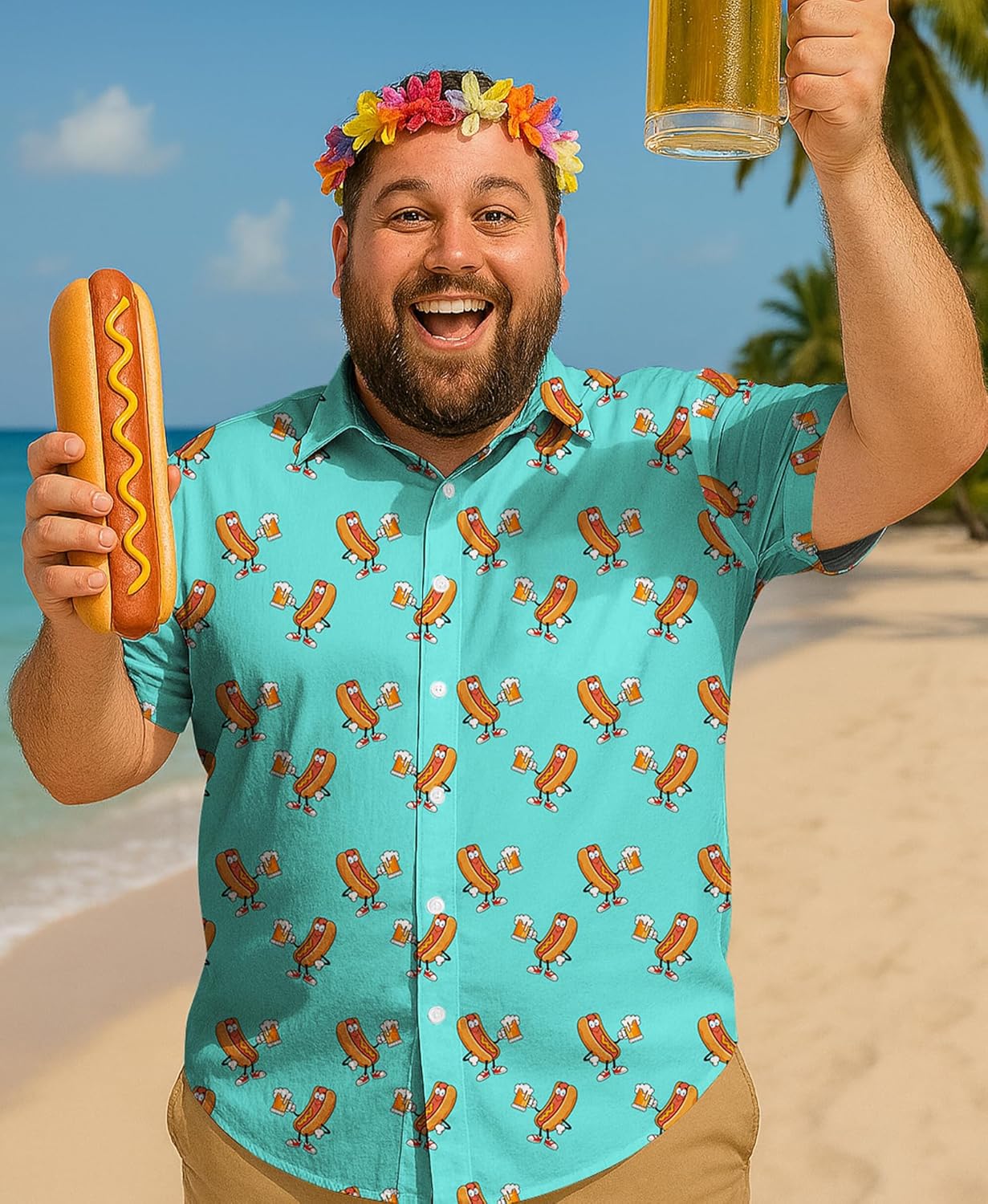 Weecreeture Big and Tall Men's Hawaiian Shirt - Short Sleeve, Tropical Floral Button Down Casual Summer Beach Shirt - Image 2