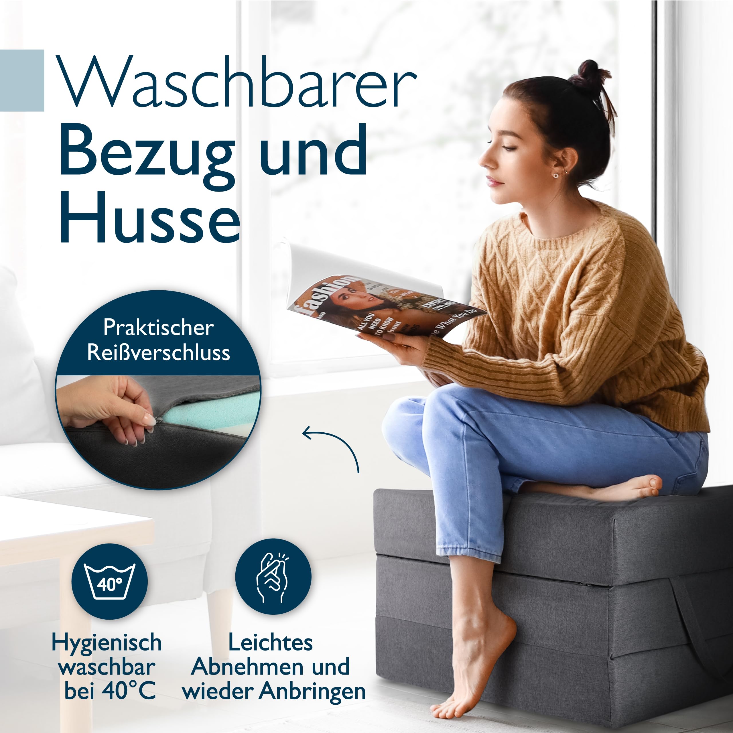 Beautissu Klappmatratze Gästebett faltbar klappbar Visco-Matratze | 140x200cm Anthrazit extra dick waschbar Gästematratze hoher Schlafkomfort einfacher Transport Premium XXL inkl. Tasche VS95