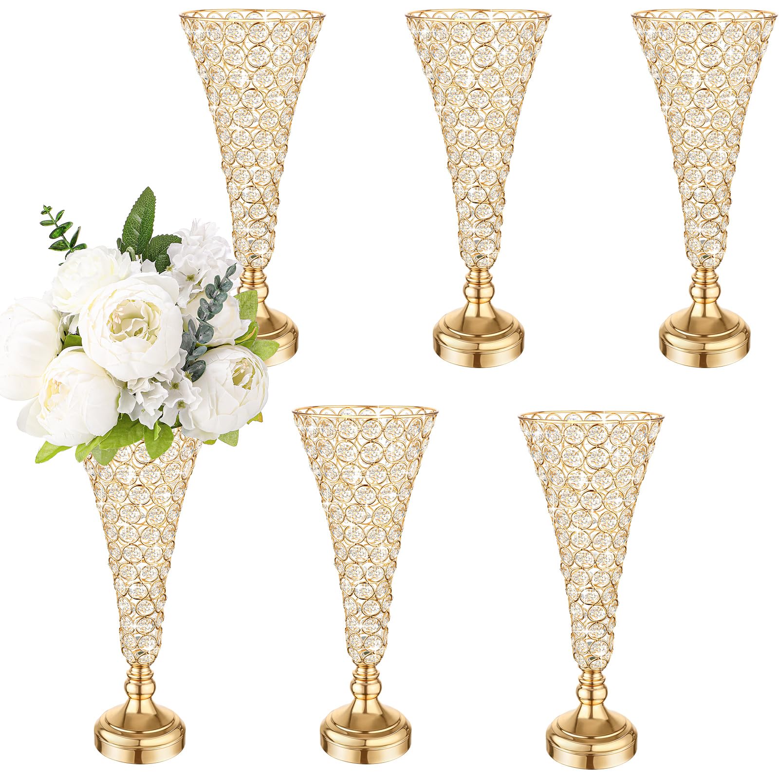 Mifoci 6 jarrones dorados de trompeta para centros de mesa de 16 pulgadas, jarrón de cristal para decoración de mesa, boda, fiesta, arreglo floral, soporte alto para decoración del hogar