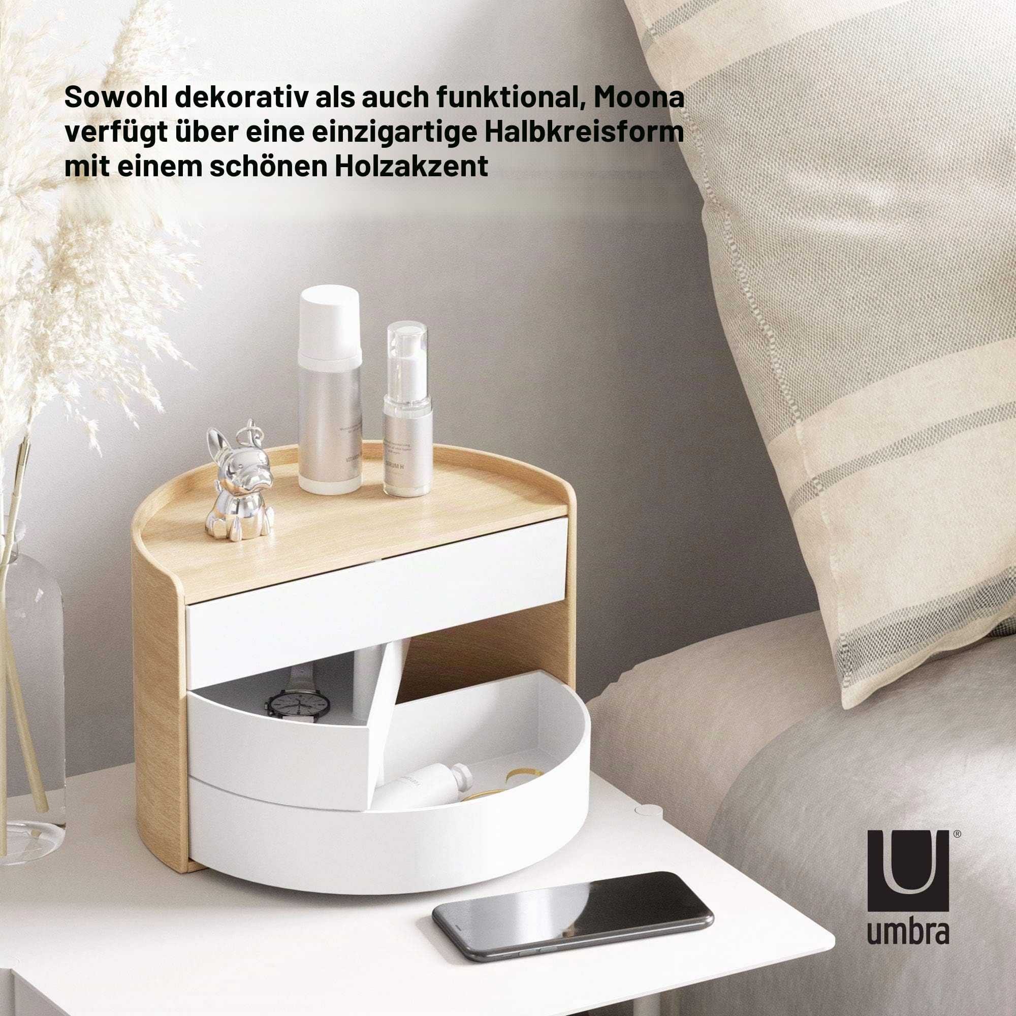 Umbra Moona Schmuckkästchen, 3 Drehbare Schubfächer, Weiss/Natur