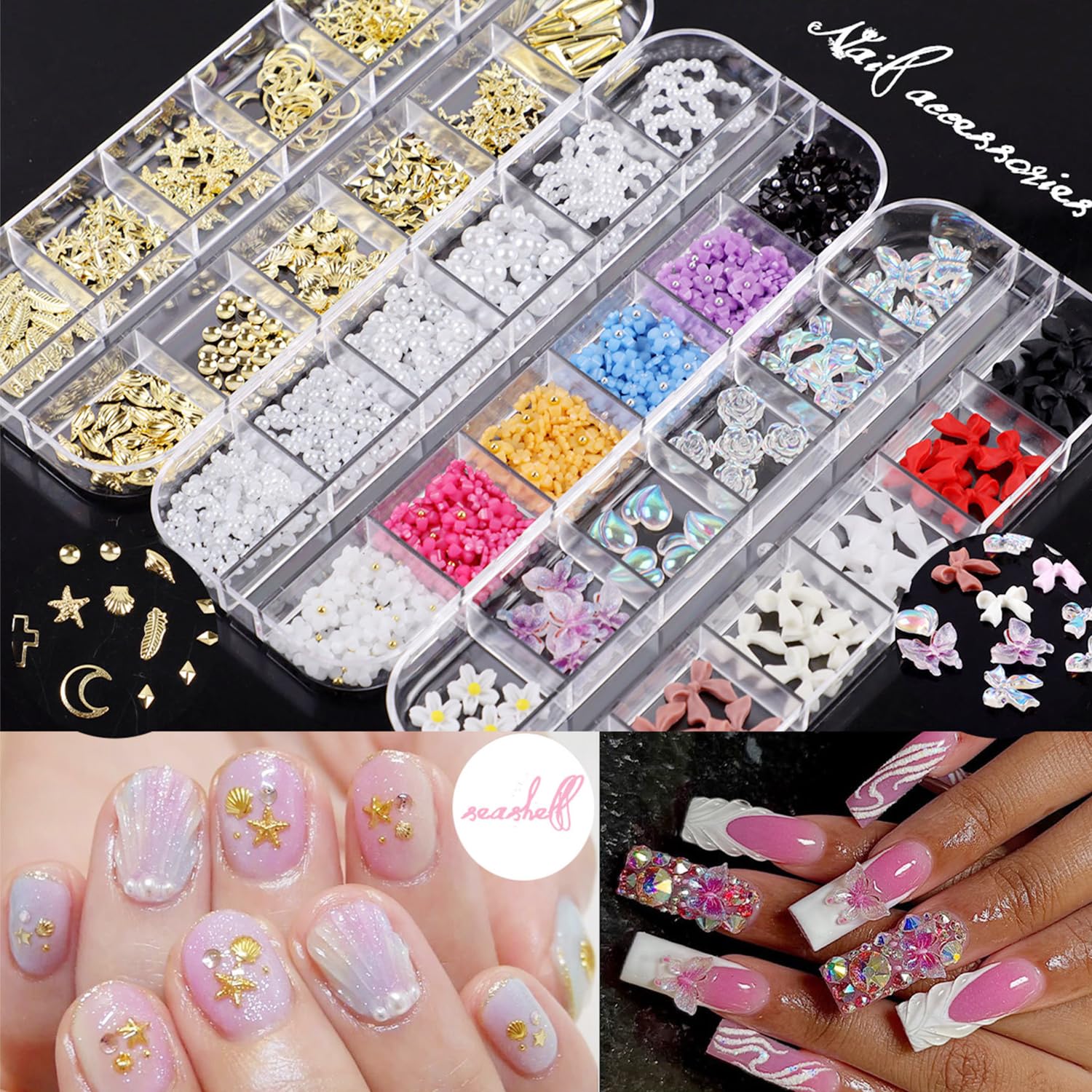3500 Pièces Strass Ongle Nail Art, Bijoux Ongles Nail Art 3D Strass pour Ongle Avec Pince à Epiler et Stylo de Cueillette Strass Ongles pour Décoration de Ongle Visage Vêtements