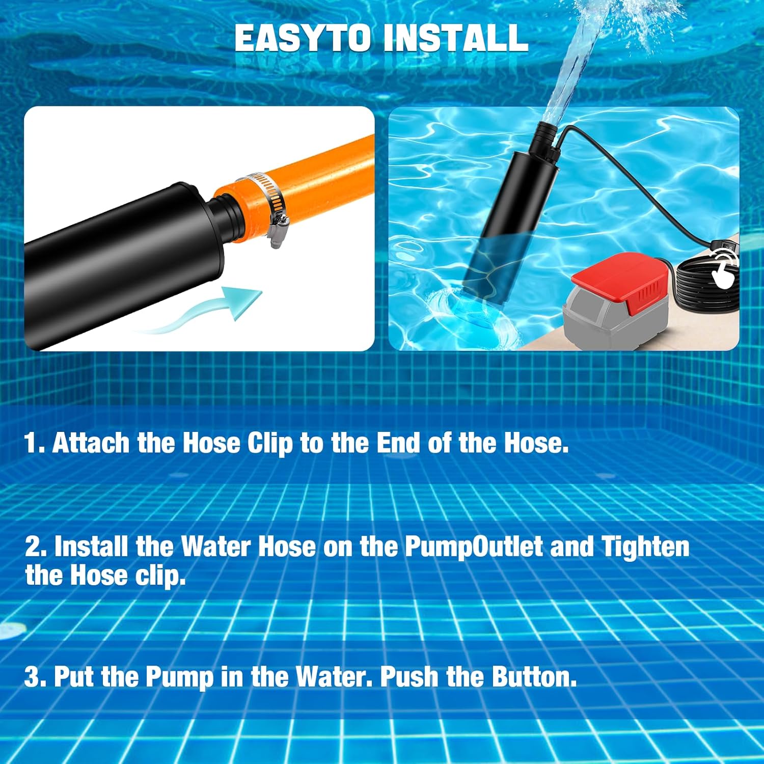 TPDL Sump Pump Submersible Water/Oil Pump Compatible with Milwaukke M*18 18V Battery, Cordless Rain Barrel Water Transfer Pump with 5M Water Pipe, Switch Deep Water Pump for Pool Garden Fish Tank