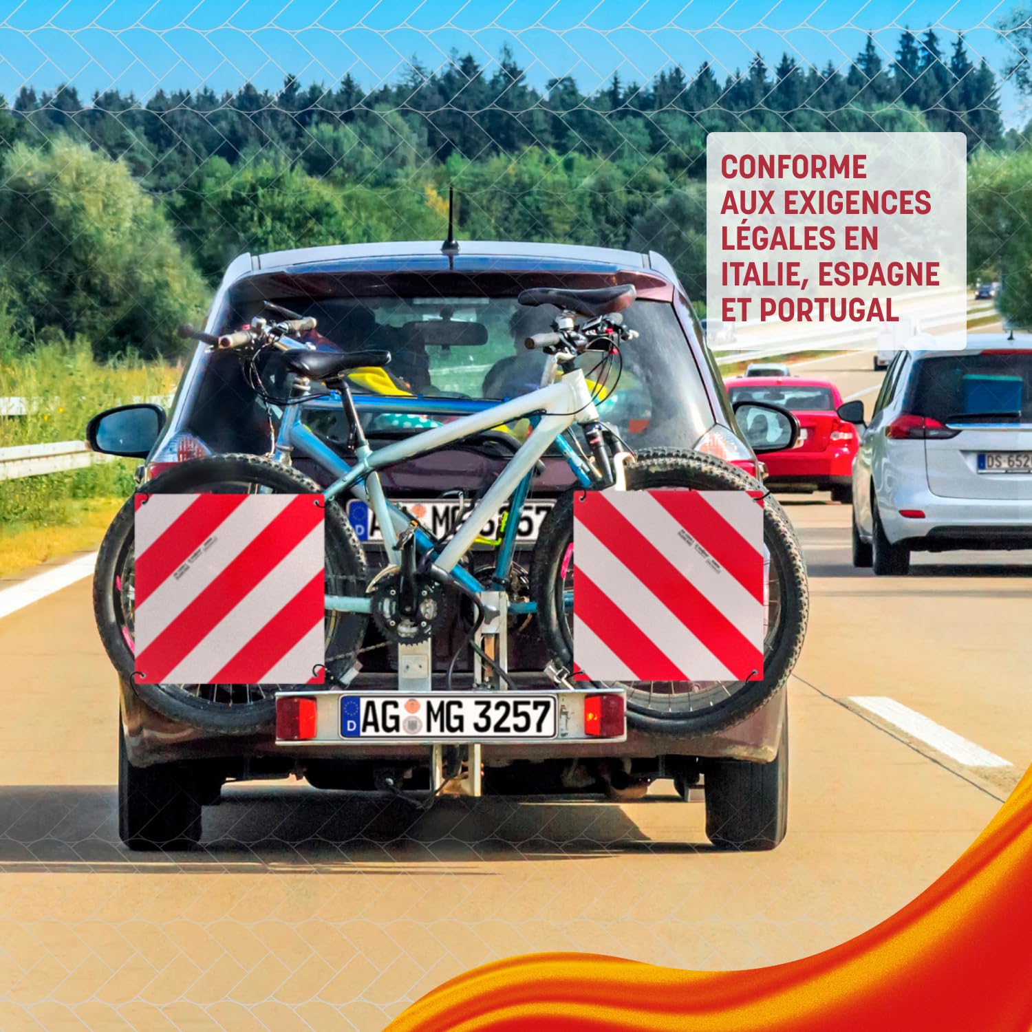 Magma Panneau de Signalisation Espagnol et Italien 2 en 1 pour Porte vélo ou Moto, Caravane, remorque, Voiture | Signal de Sécurité Réflecteur Catadioptre | Homologué Italie Espagna | Rouge Blanc (1)