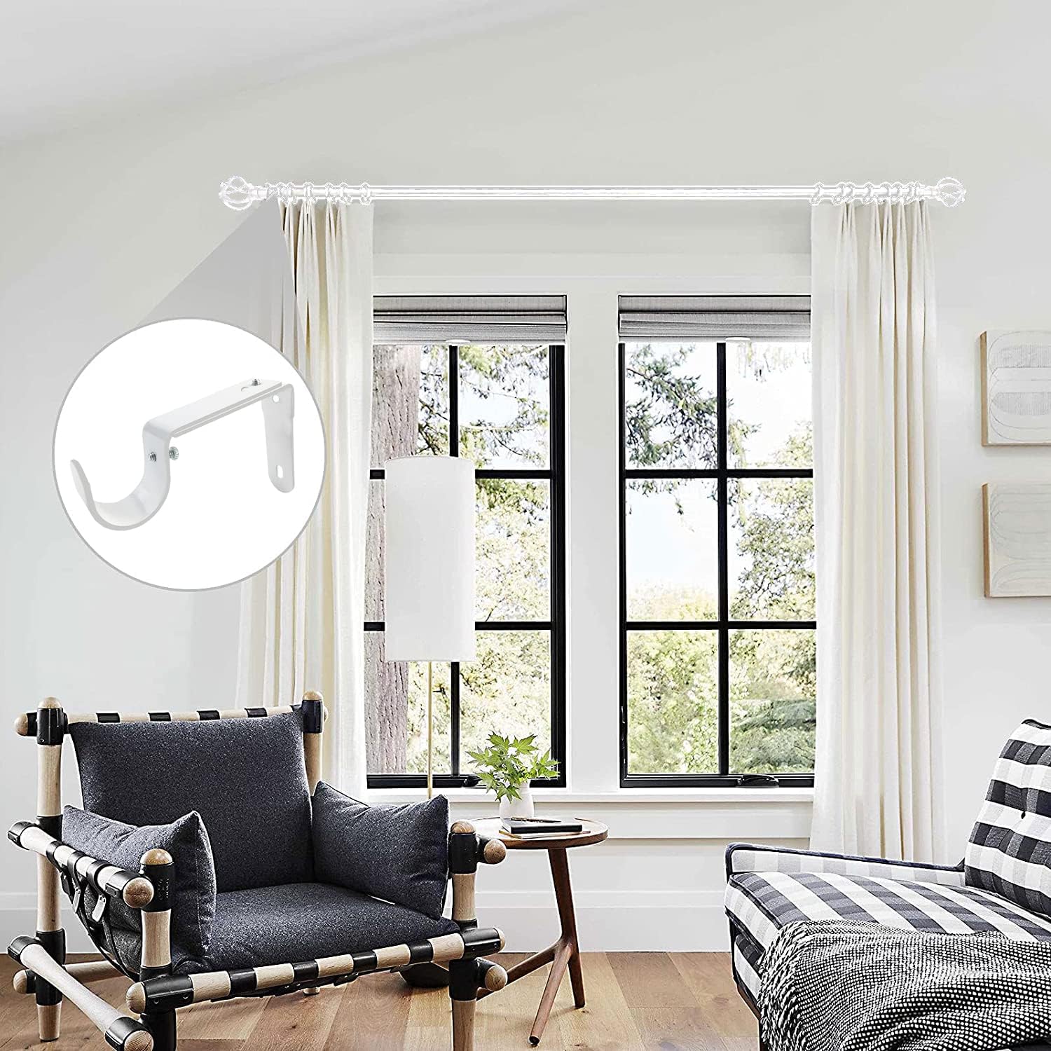 Adjustable Curtain Rod Brackets,Fits up to 1 inch, 1-1/8 inch and 1-1/4 inch Rods,Extendable Heavy Duty Curtain Rod Holder for Wall, Set of 3, White