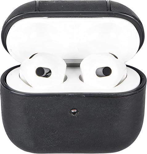 Genuine Leather Handmade Apple AirPods 3 - Hard Case with Keychain Clip - Support Wireless Chargers - Compatible with AirPods 3 (Black)