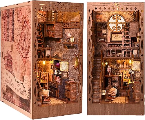 Miniatura 7 de Roroom Kit de rincón de libros para bricolaje casa de muñecas estantería de estantería decoración de callejón con caja de música rompecabezas de