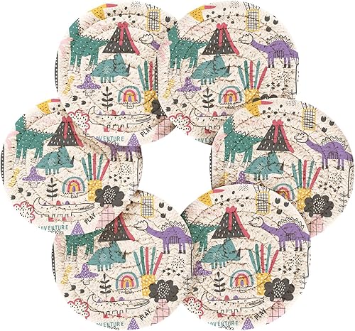 Miniatura 2 de Drink Coasters Absorbent with Holder Set of 6 Coasters for Coffee Table Absorbant Coasters Porta Vasos para Mesas Bright Dinosaurs Safari Mushroom