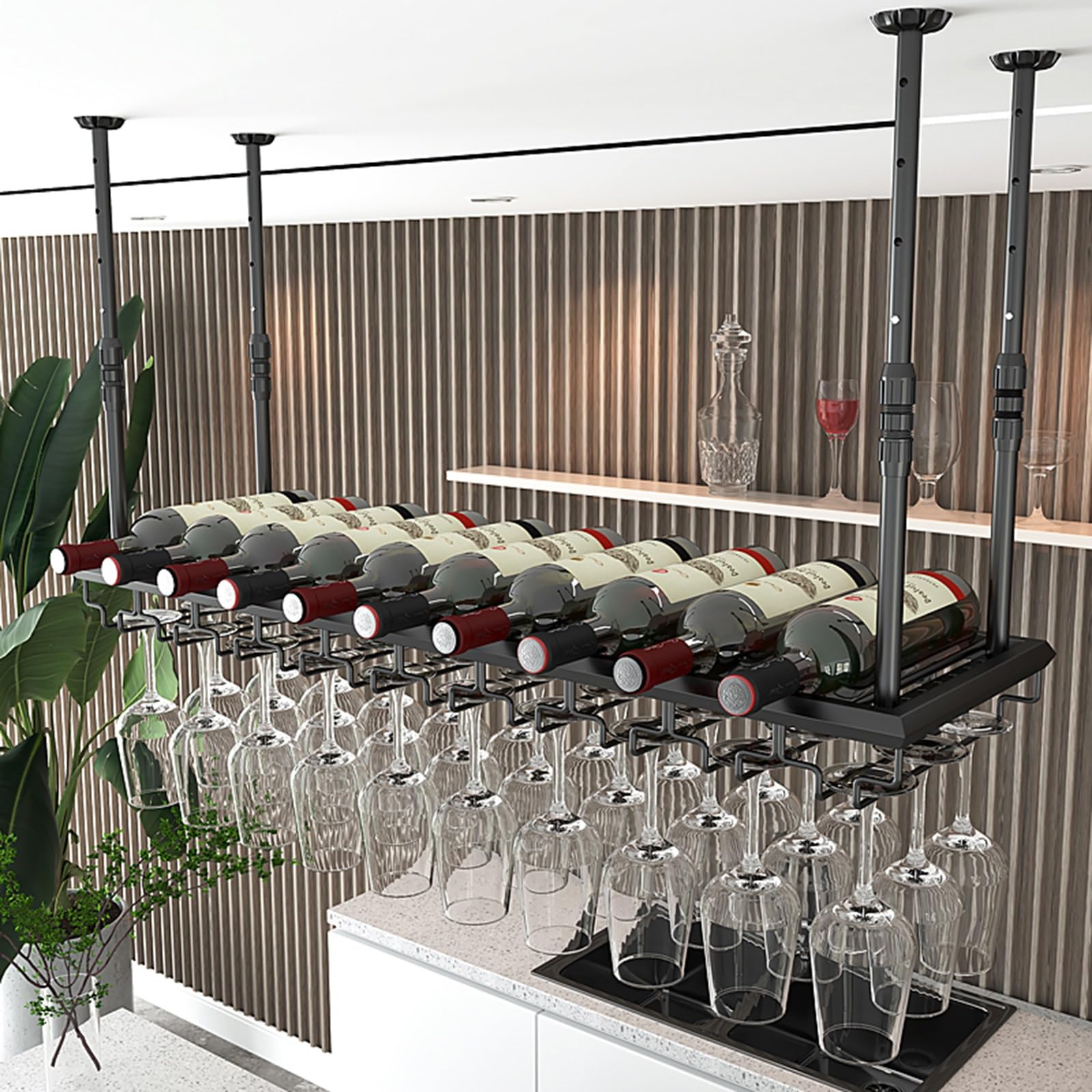 Grande étagère suspendue pour bar et cuisine au style loft industriel