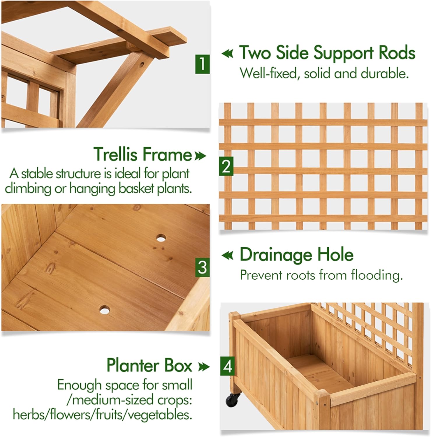 Primer pla view of the planter box construction, showing how wooden panels interlock and are secured with screws.
