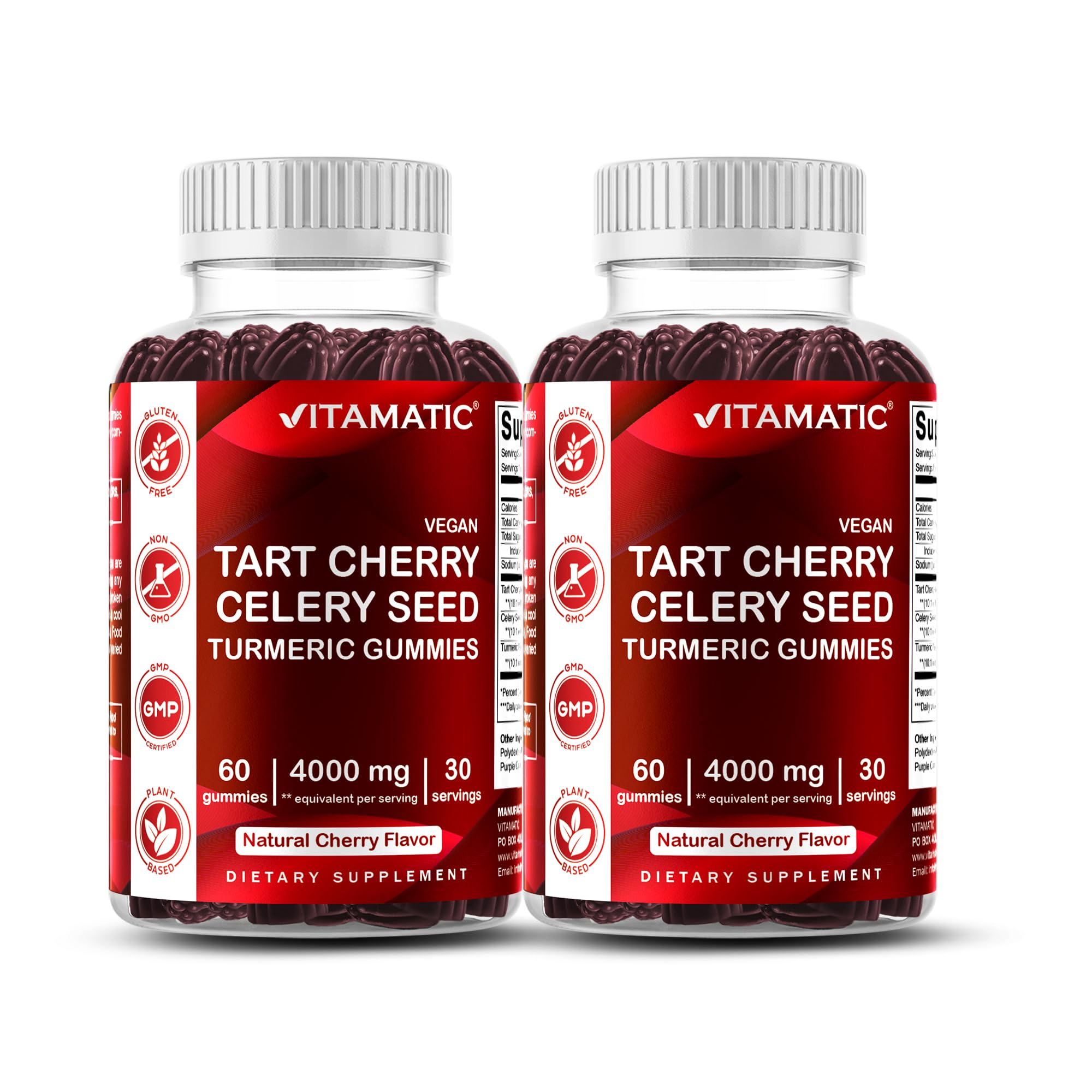 2 Pack Tart Cherry with Celery Seed Gummies - 2400 mg Serving - Powerful Uric Acid Cleanse for Joint Comfort, Healthy Sleep Cycles & Muscle Recovery