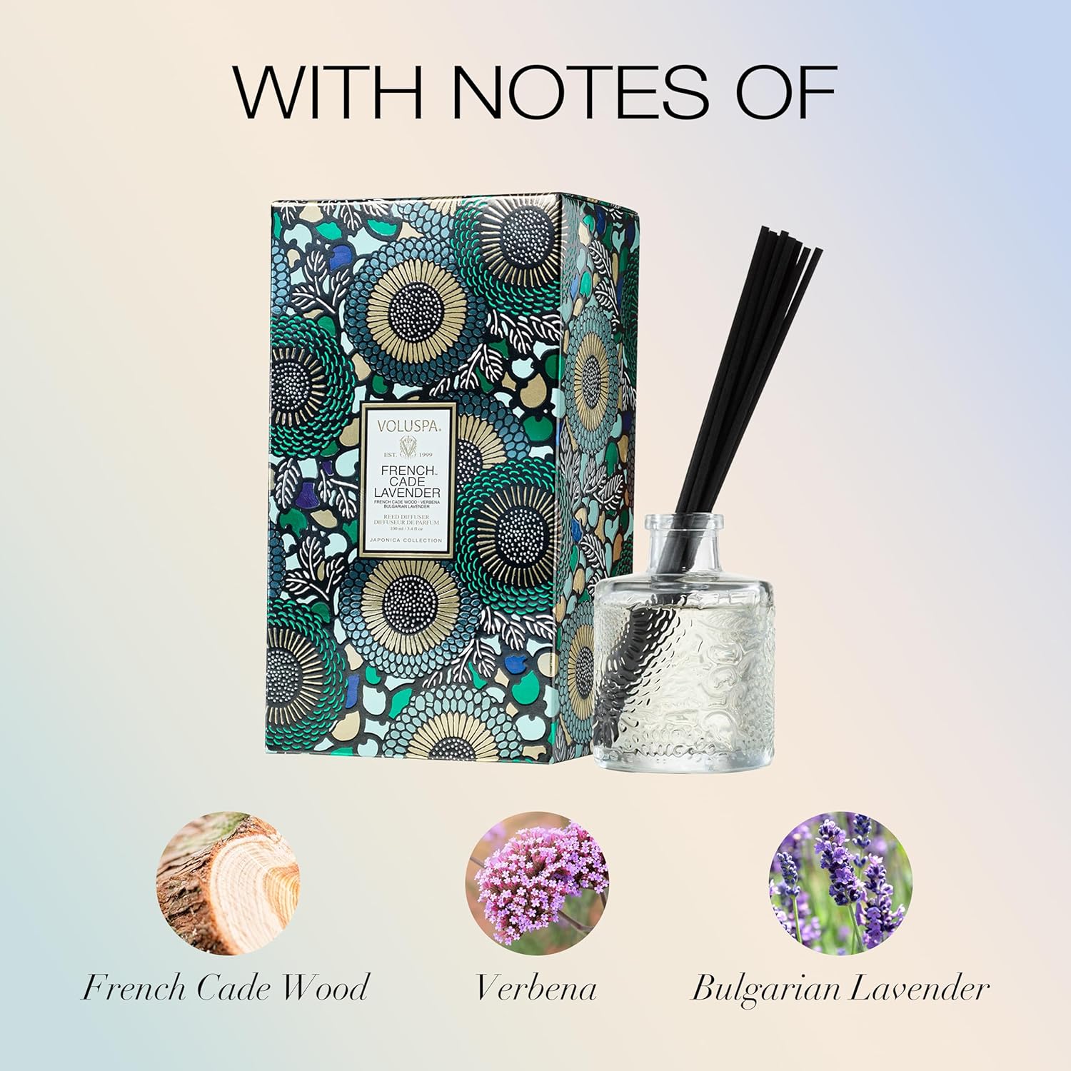 Voluspa French Cade Lavender Scented Reed Diffuser, 3.4 oz, Luxury Woody Lavender Diffuser, Oil Reed Diffusers for Home, Handcrafted in The USA - Image 3