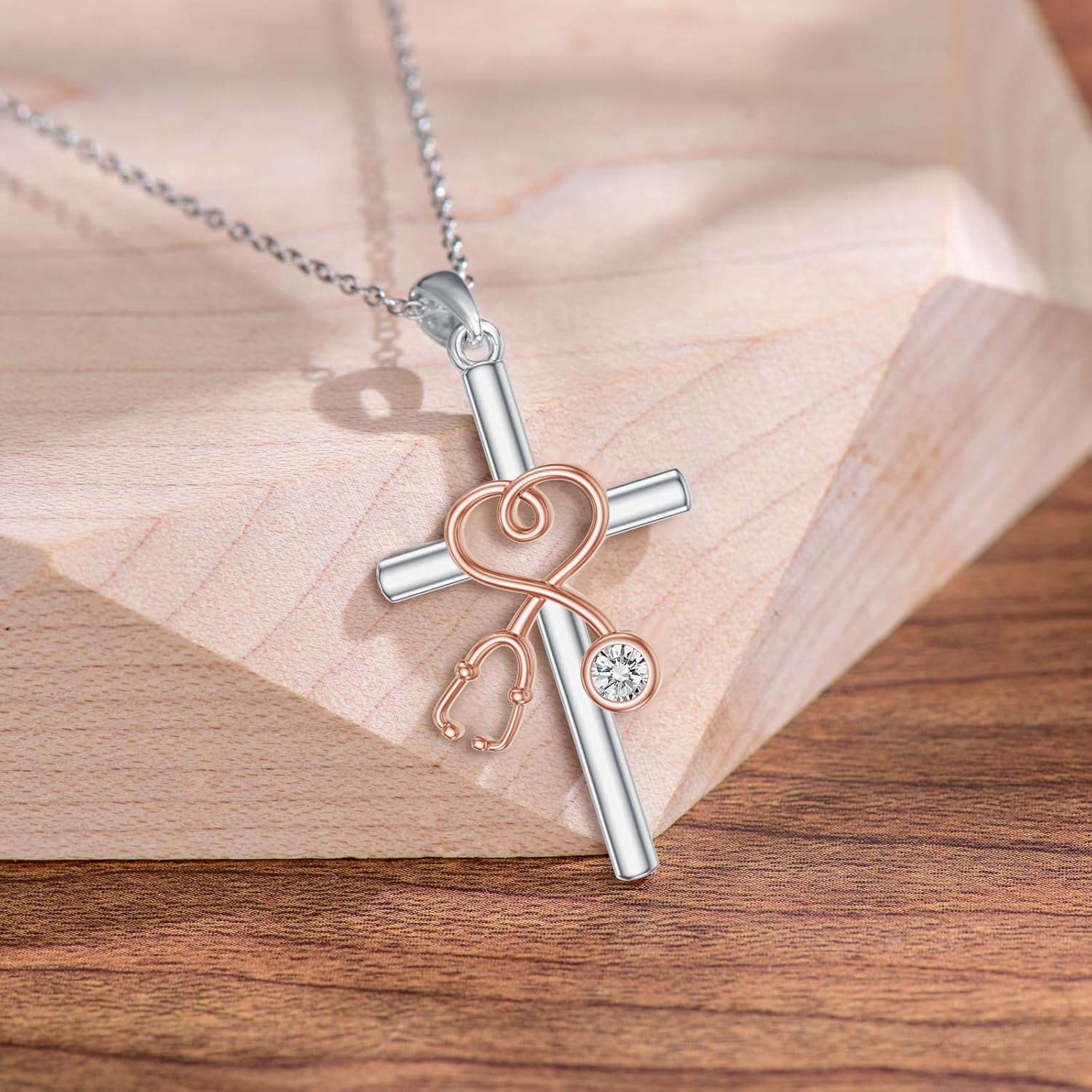 AOBOCO Nurse Gifts for Women 925 Sterling Silver Heart Cross Stethoscope Medicine Pendant Necklace for Nurse Doctor Graduation Jewelry for RN Medical Student - Image 3