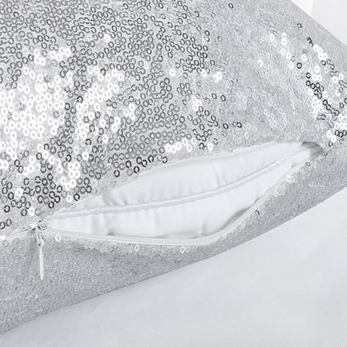 Miniatura 6 de ShinyBeauty Funda de almohada de lentejuelas de 24 x 24 pulgadas, fundas de almohada decorativas de lentejuelas plateadas, funda de cojín para sofá,