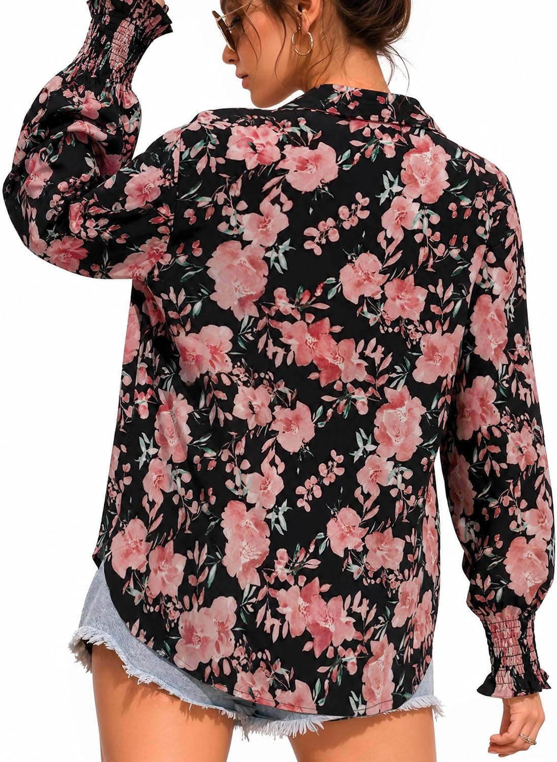 MANGOPOP Womens Floral Blouses Dressy Casual V Neck Button Down Shirts 2026 Boho Tops Fashion Clothing