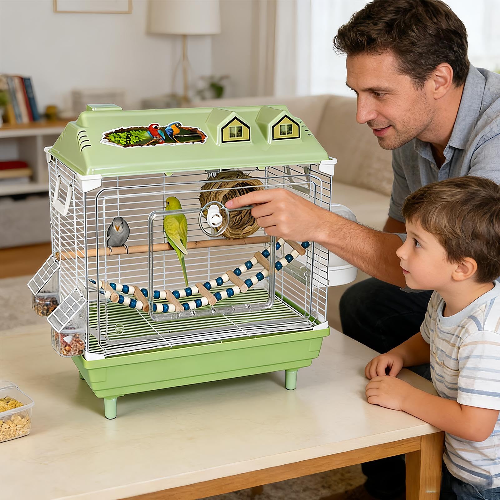 Jaulas para Pájaros y Aves de Compañía Transportín Transparente Portátil | Jaula Con Percha De Madera Para Pájaros para Agapornis Pinzones Cotorras Guacamayos Cacatúas en