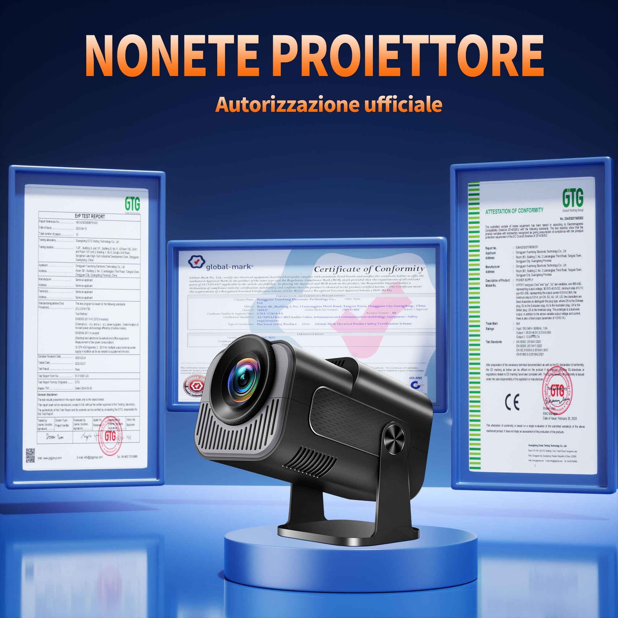 [App integrata] Proiettore Portatile 1080P 4K con WiFi 6 Bluetooth 5.2, Mini Proiettore Portatile Android Supporta Rotativo a 270°, Auto Keystone, TV Stick/USB/HDMI/PC con Cavo HDMI & Mouse, Nero