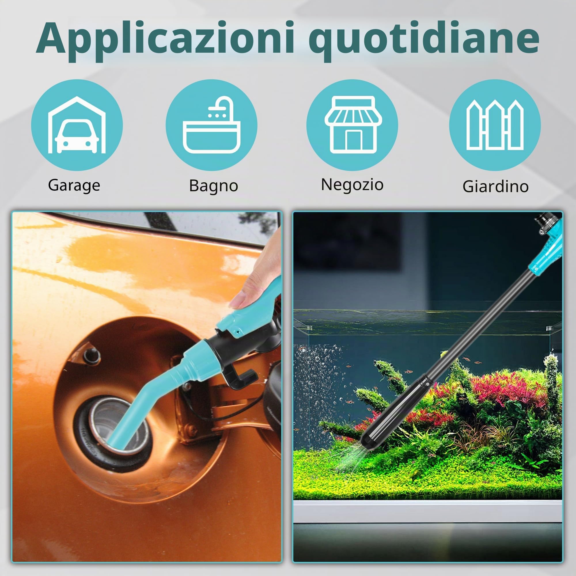 Pompa Elettrica a Batteria per Trasferimento Liquidi - Sifone Automatico per Benzina, Tanica - Blu