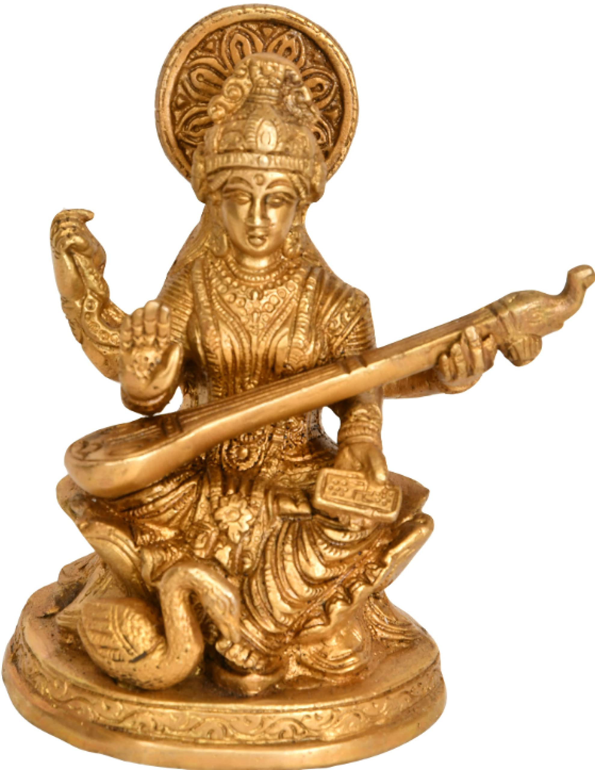 QT S Saraswati Brass Statue Handmade Hindu Goddess of Knowledge Music Arts and Wisdom Sculpture in Premium Brass God of Education and Knowledge Statues handicrafts in Nepal