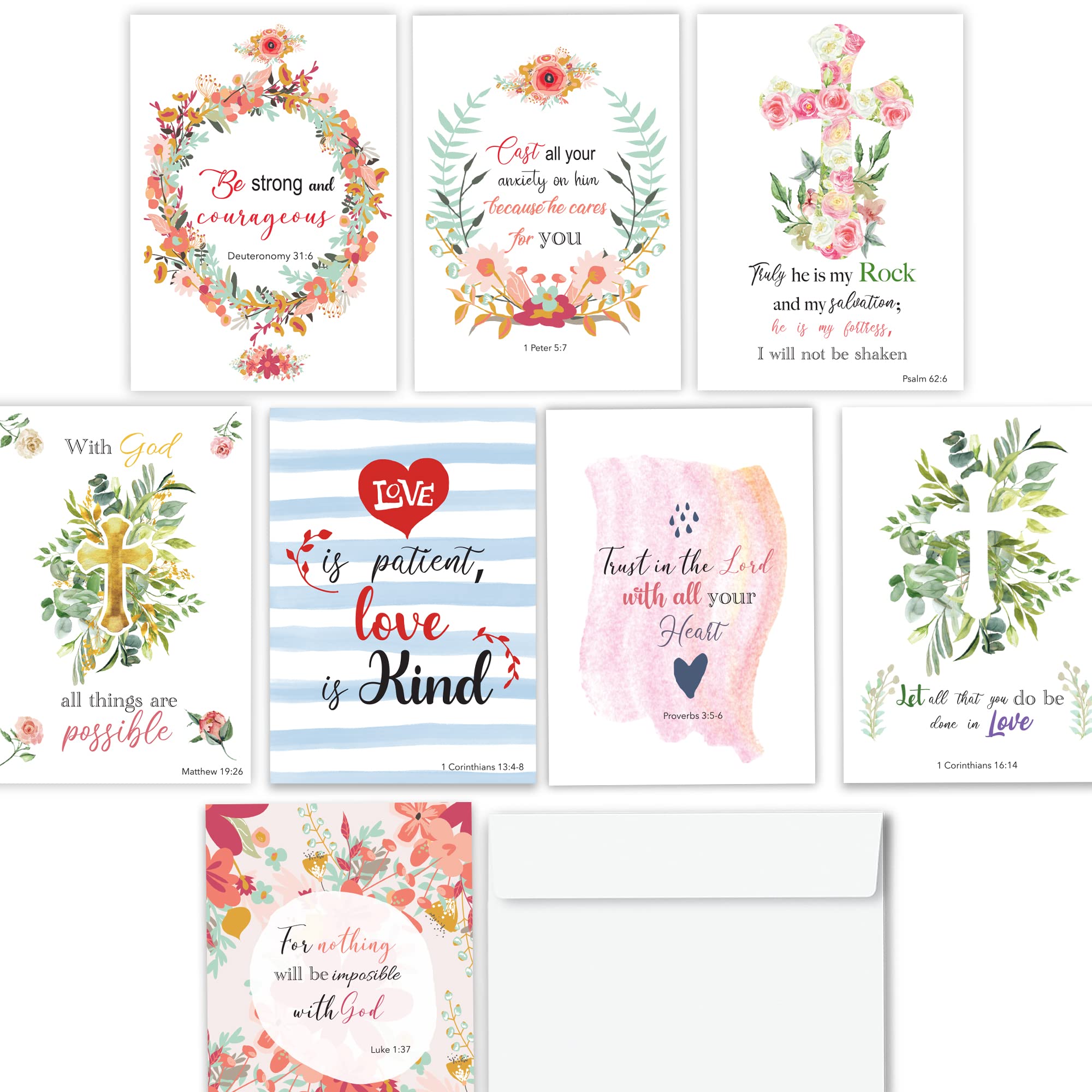 Hat Acrobat 24 Christian Greeting Cards with Envelopes Self-Seal - 8 Variety Designs with 3 Scripture Cards Each (Variety)