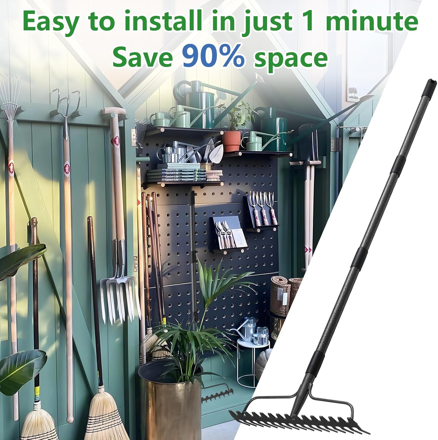 63 inch Bow Rake, 2-in-1 Metal Garden Lawn Rake for Weeding Digger Loosening Soil Raking Leaf Leveling Rocks Spreading Mulch Gravel 17 Tines Adjustable Garden Rake