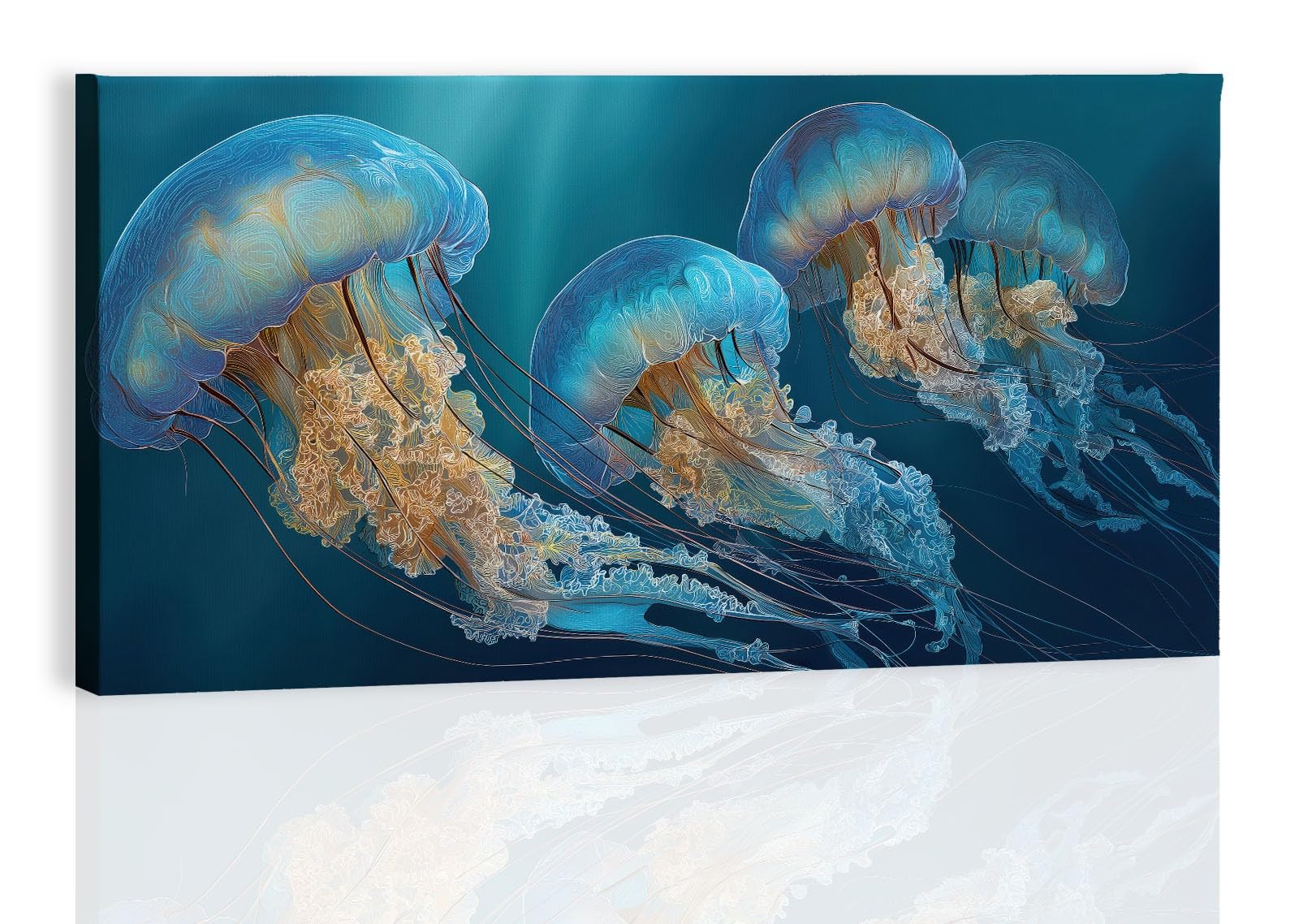 XXL Leinwand Bilder mit Rahmen Tier Ozean Schwimmende Qualle, Bild auf Leinwand Wandbild groß für Wohnzimmer Schlafzimmer Büro – Wohnzimmerbilder Deko 120x80 cm