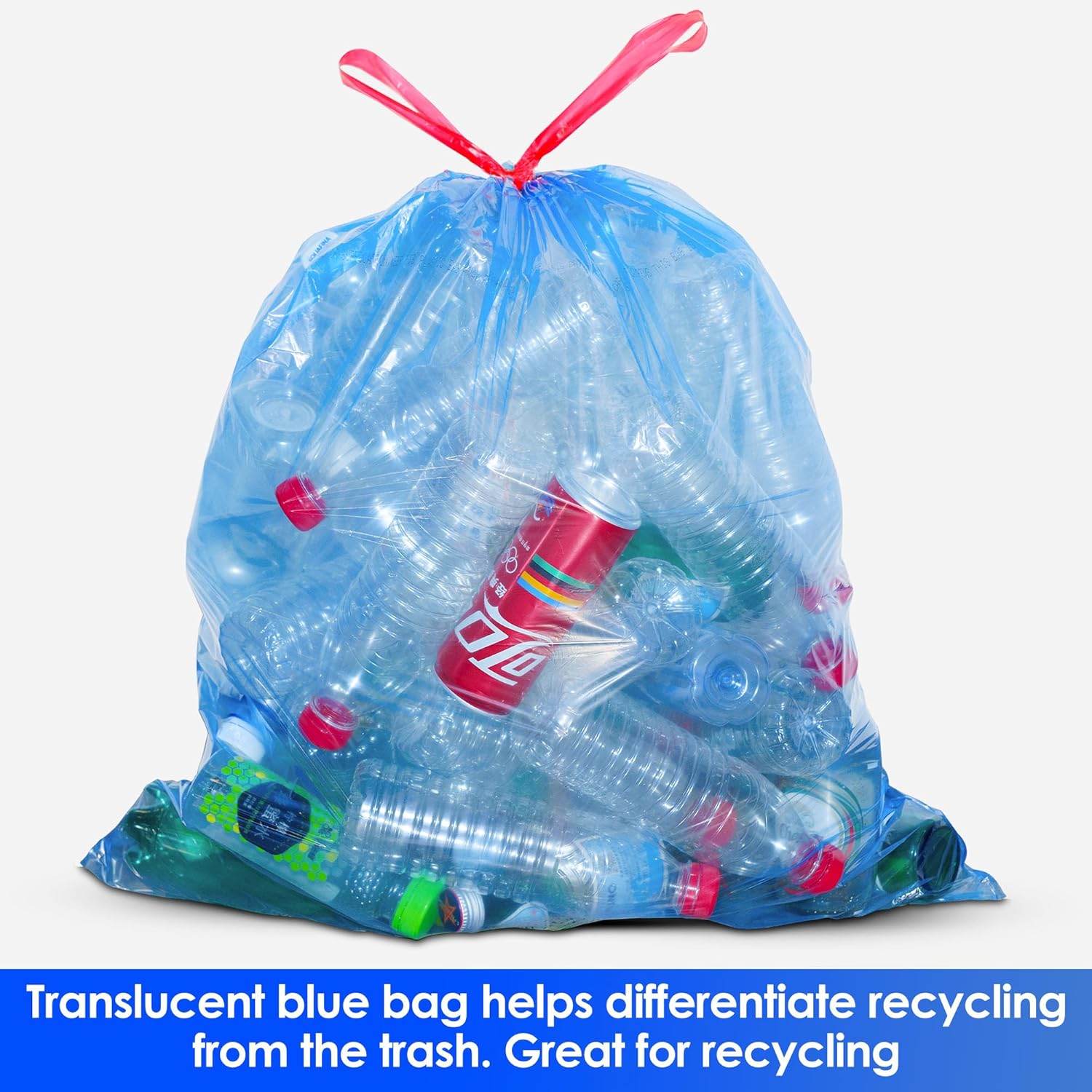 HygiCare 30 Gallon Recycling Trash Bags, Unscented 120 Count Drawstring Garbage Bags, Pre-Separated, Ultra Strong, Leakproof, Sturdy, Translucent Blue